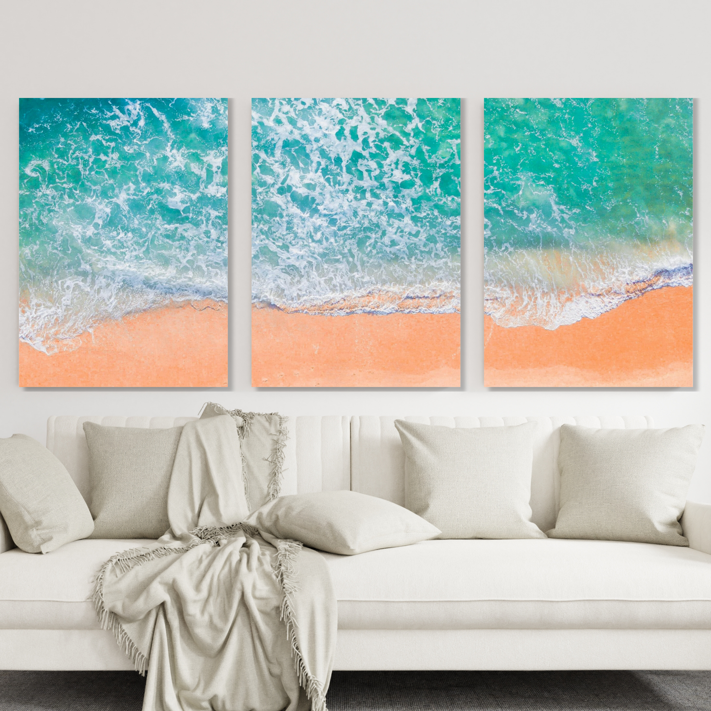 Sand, The Ocean, & Happiness Set of 3 Wall Art Canvas Prints