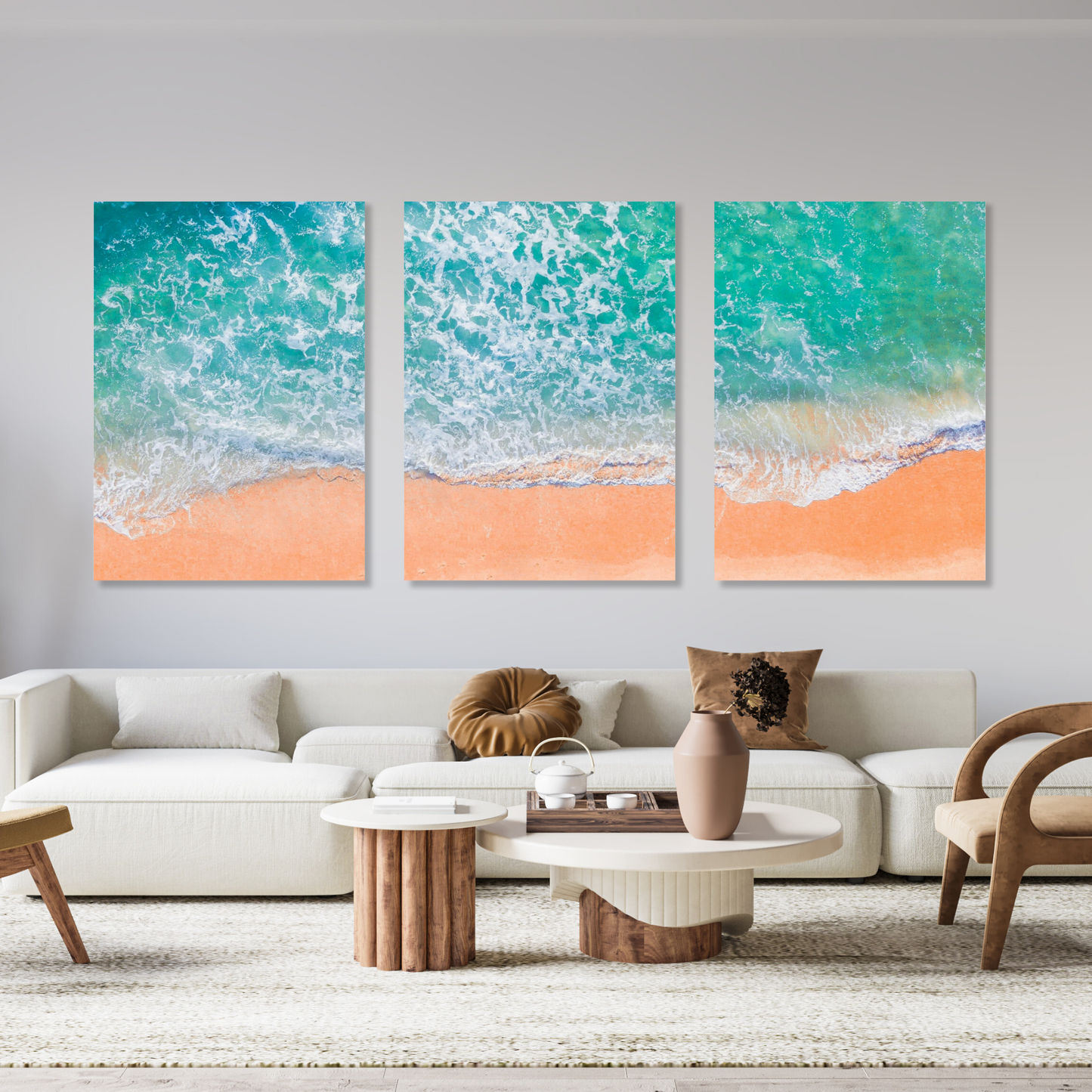 Sand, The Ocean, & Happiness Set of 3 Wall Art Canvas Prints