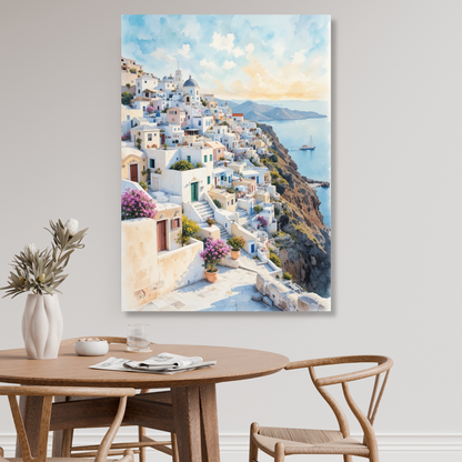 Santorini Greece Watercolour Wall Art Canvas Print
