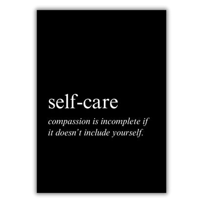 Self-Care on Black Inspirational Wall Art Canvas Print