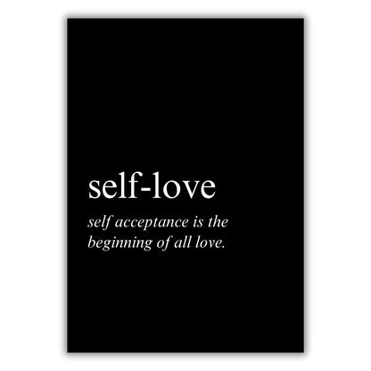 Self-Love on Black Inspirational Wall Art Canvas Print