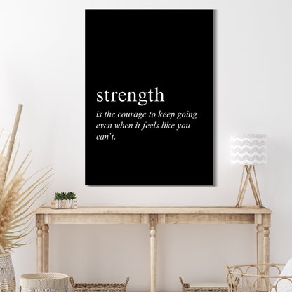 Strength on Black Inspirational Wall Art Canvas Print