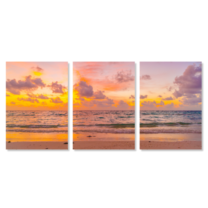 The Beach At Sunset Set of 3 Wall Art Canvas Prints