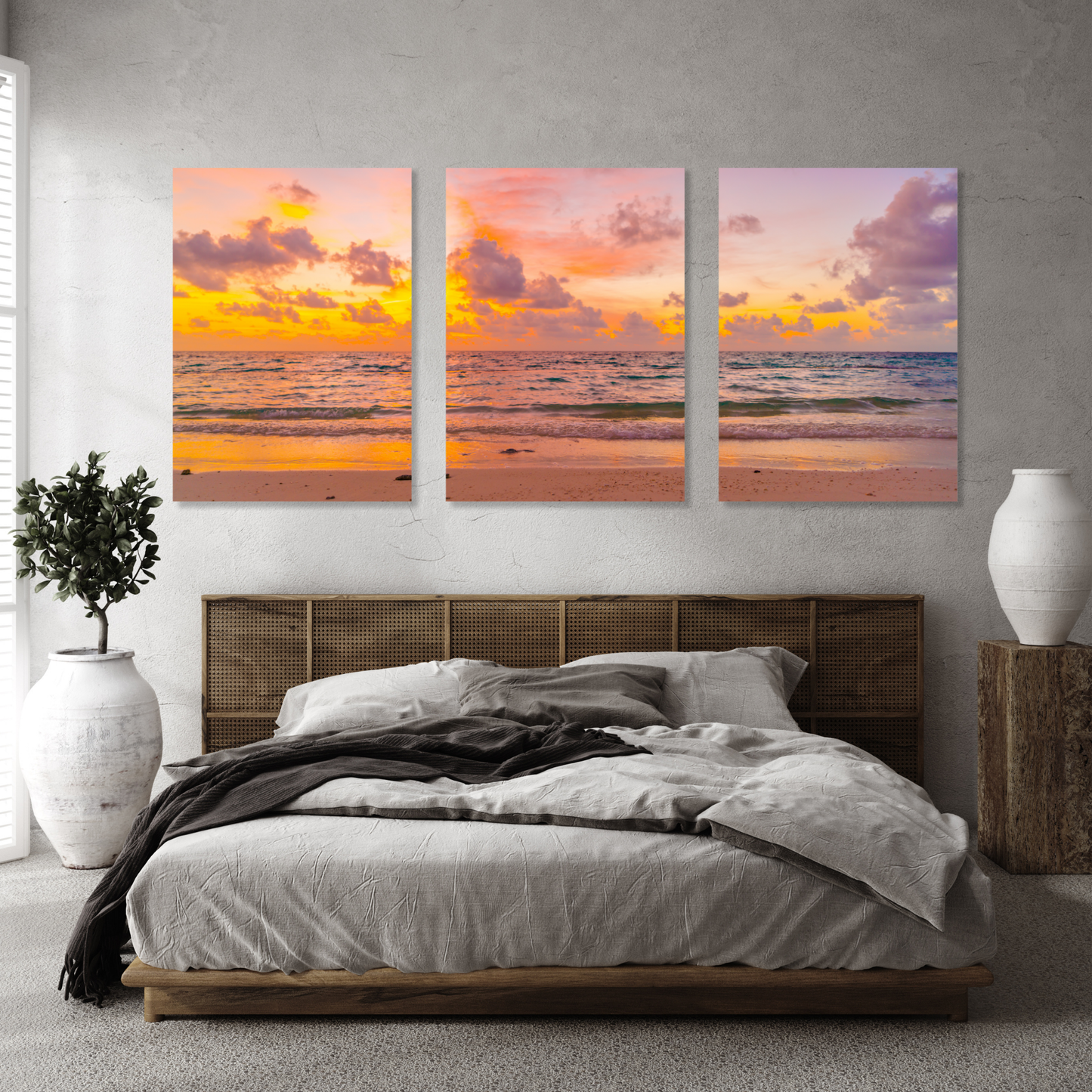 The Beach At Sunset Set of 3 Wall Art Canvas Prints