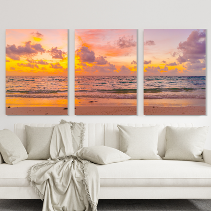 The Beach At Sunset Set of 3 Wall Art Canvas Prints