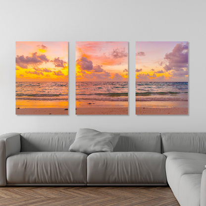 The Beach At Sunset Set of 3 Wall Art Canvas Prints