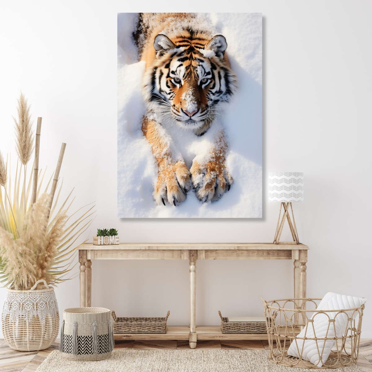 Tiger In The Snow Wall Art Canvas Print