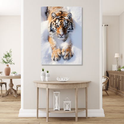 Tiger In The Snow Wall Art Canvas Print