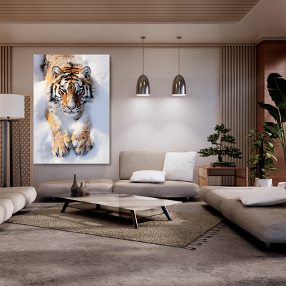 Tiger In The Snow Wall Art Canvas Print