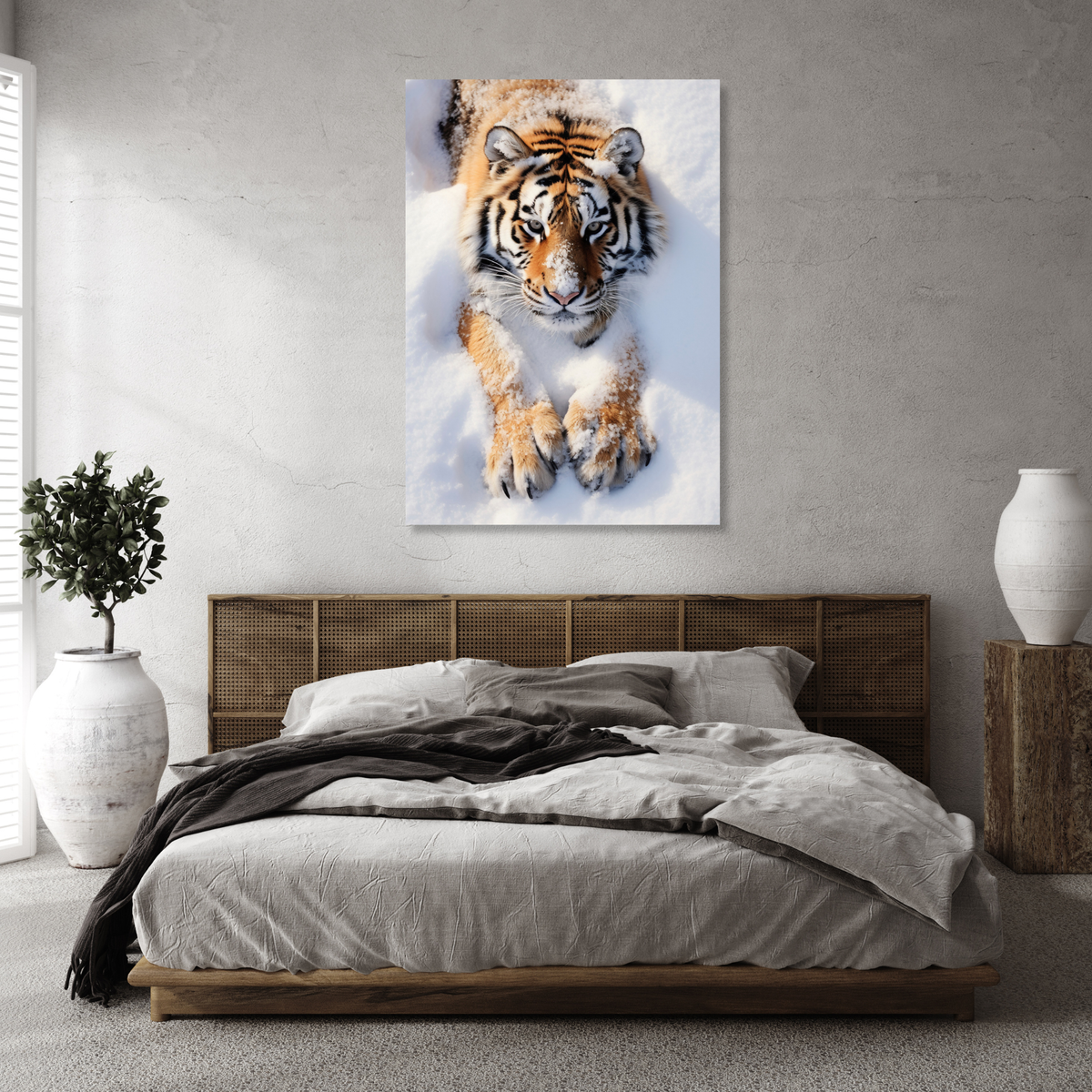 Tiger In The Snow Wall Art Canvas Print