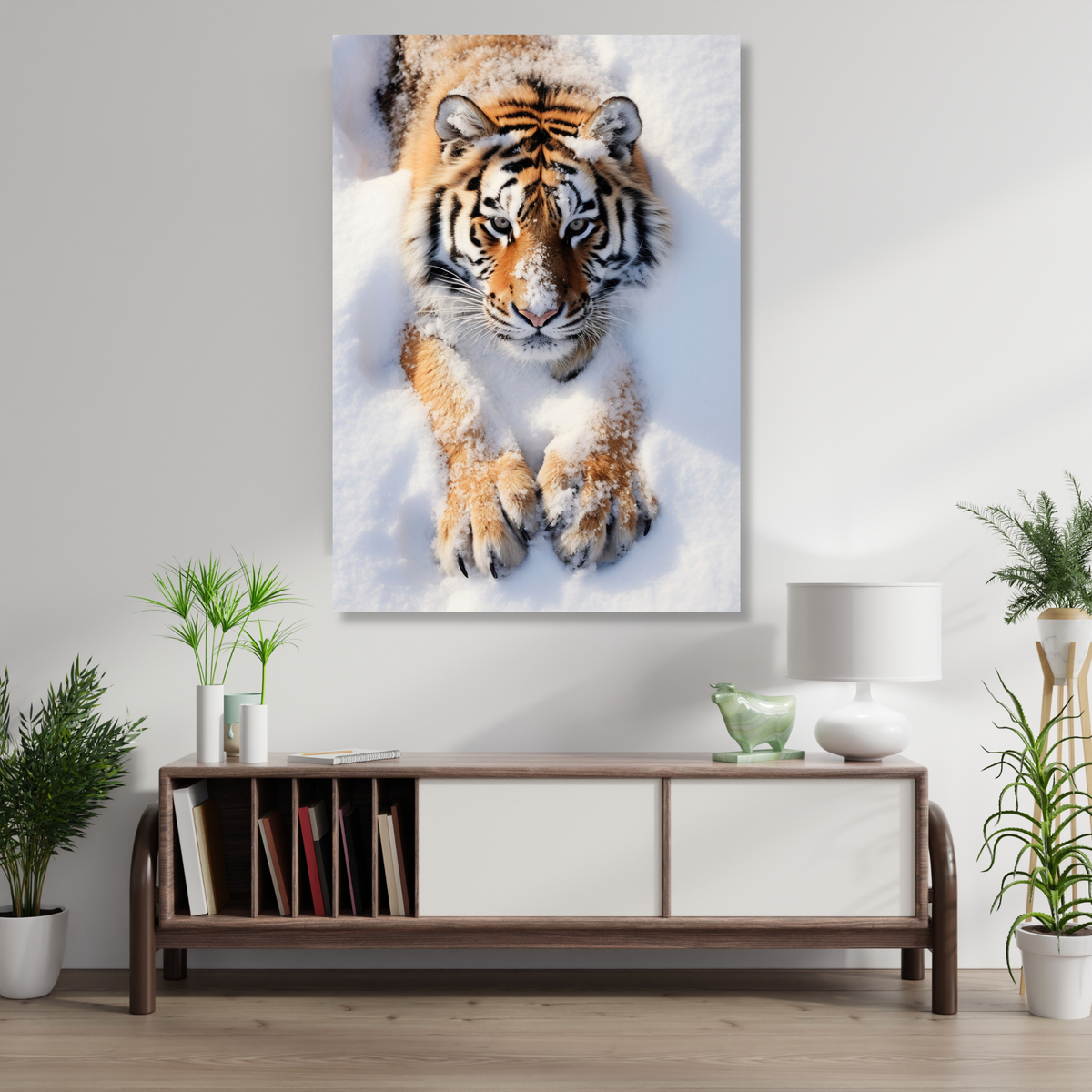 Tiger In The Snow Wall Art Canvas Print