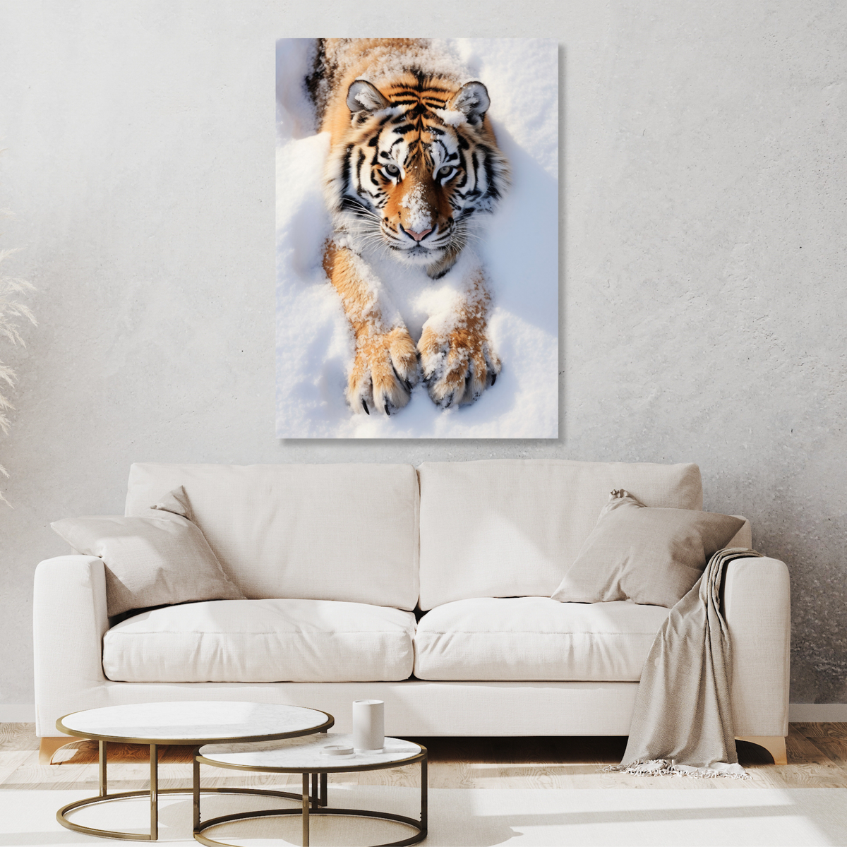 Tiger In The Snow Wall Art Canvas Print
