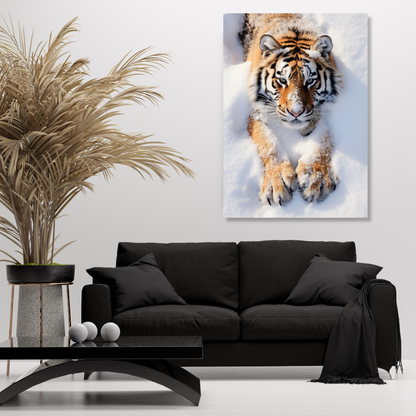 Tiger In The Snow Wall Art Canvas Print