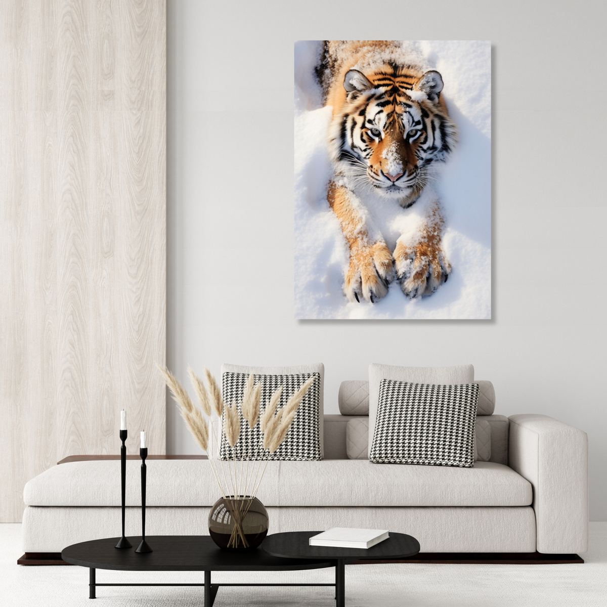 Tiger In The Snow Wall Art Canvas Print