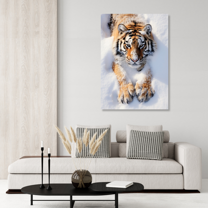 Tiger In The Snow Wall Art Canvas Print