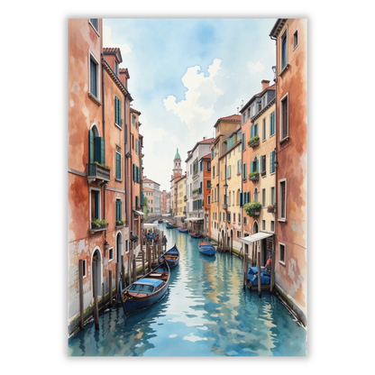 Venice Canals Italy Watercolour Wall Art Canvas Print