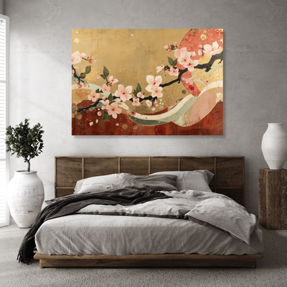 Vintage Japanese Cherry Blossom Wall Art Canvas Print