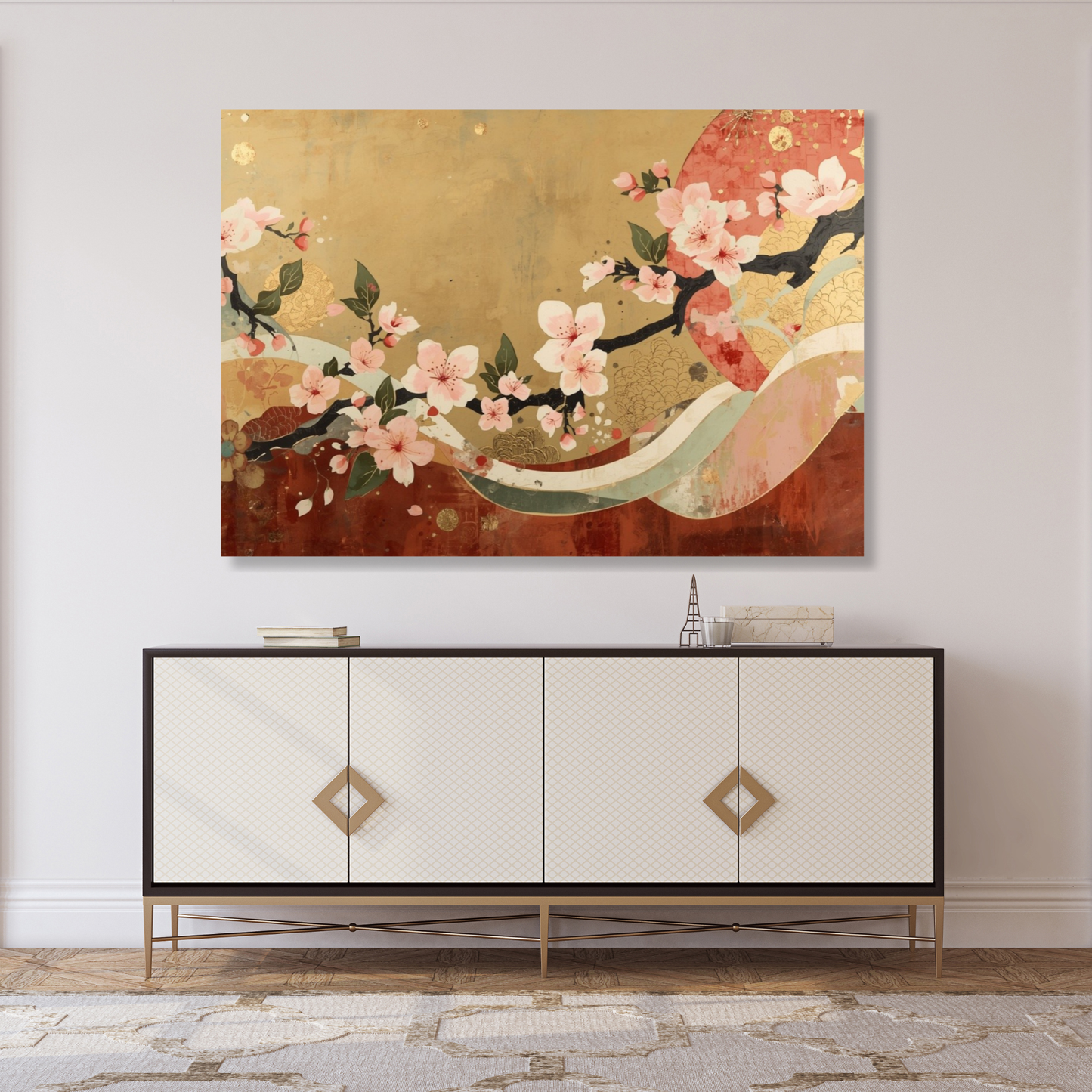 Vintage Japanese Cherry Blossom Wall Art Canvas Print