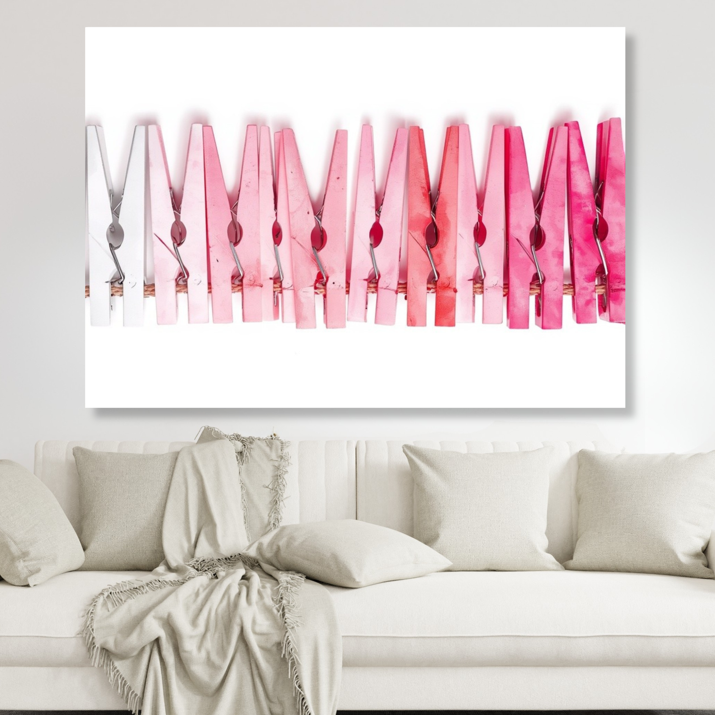 White & Pink Pegs Abstract Wall Art Canvas Print
