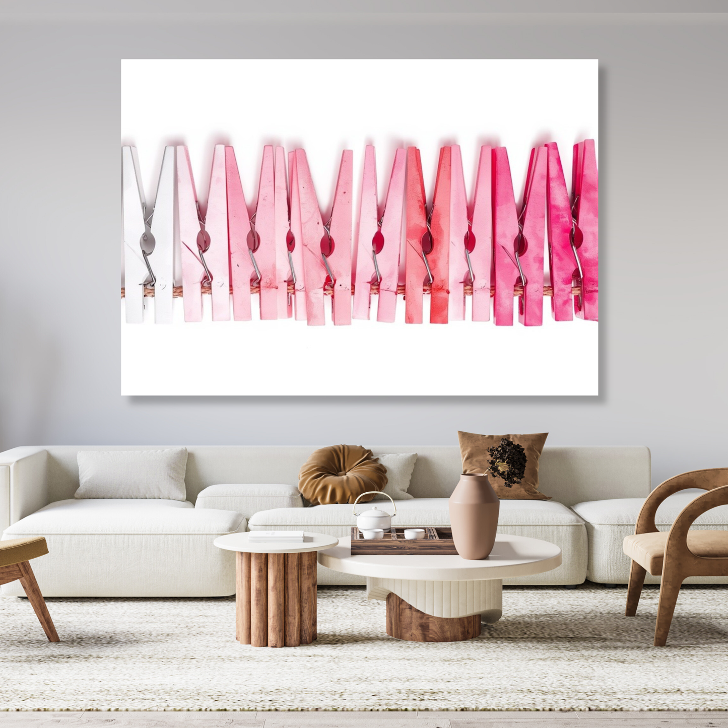 White & Pink Pegs Abstract Wall Art Canvas Print
