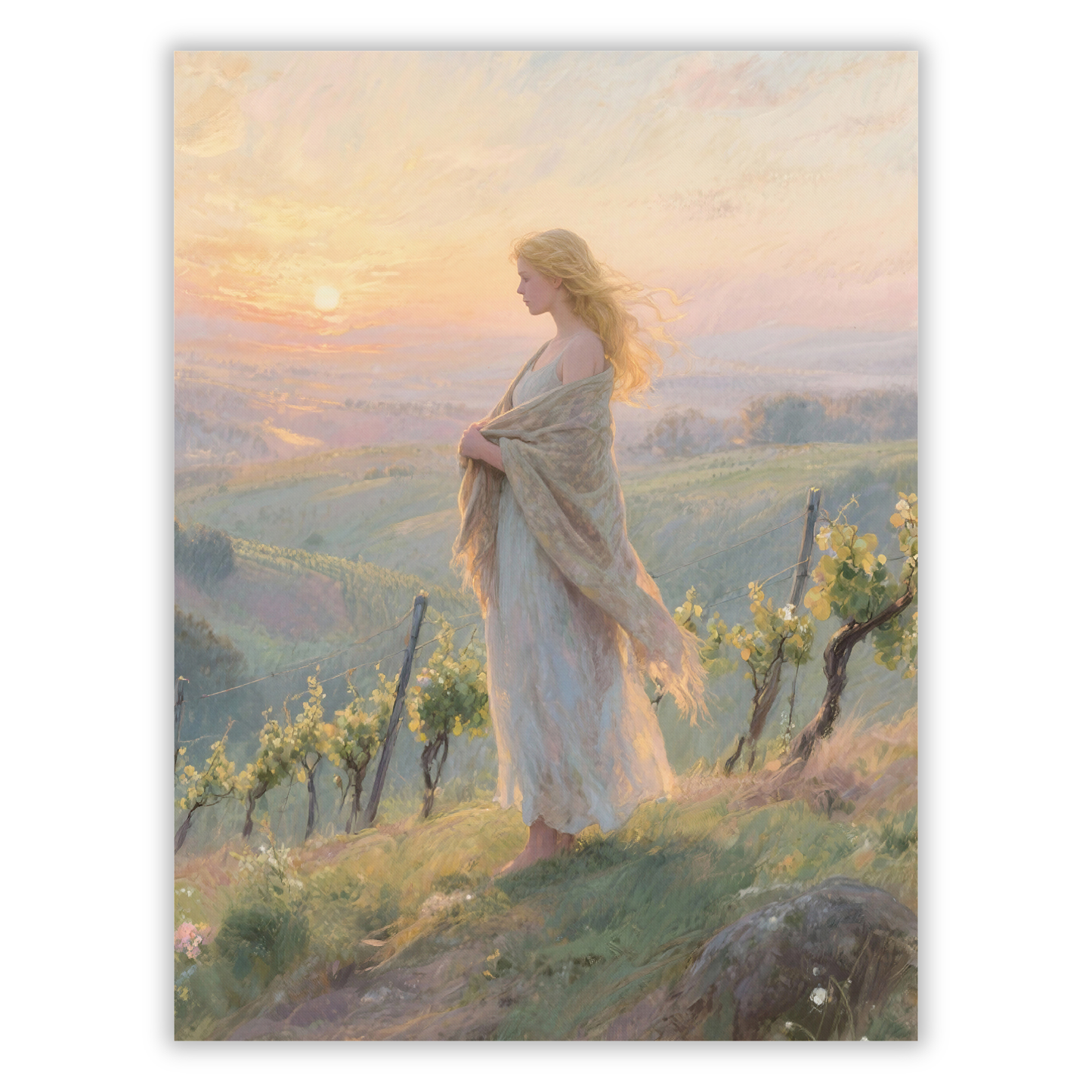 Woman Watching A Country Sunset Wall Art Canvas Print
