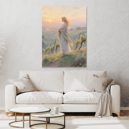Woman Watching A Country Sunset Wall Art Canvas Print