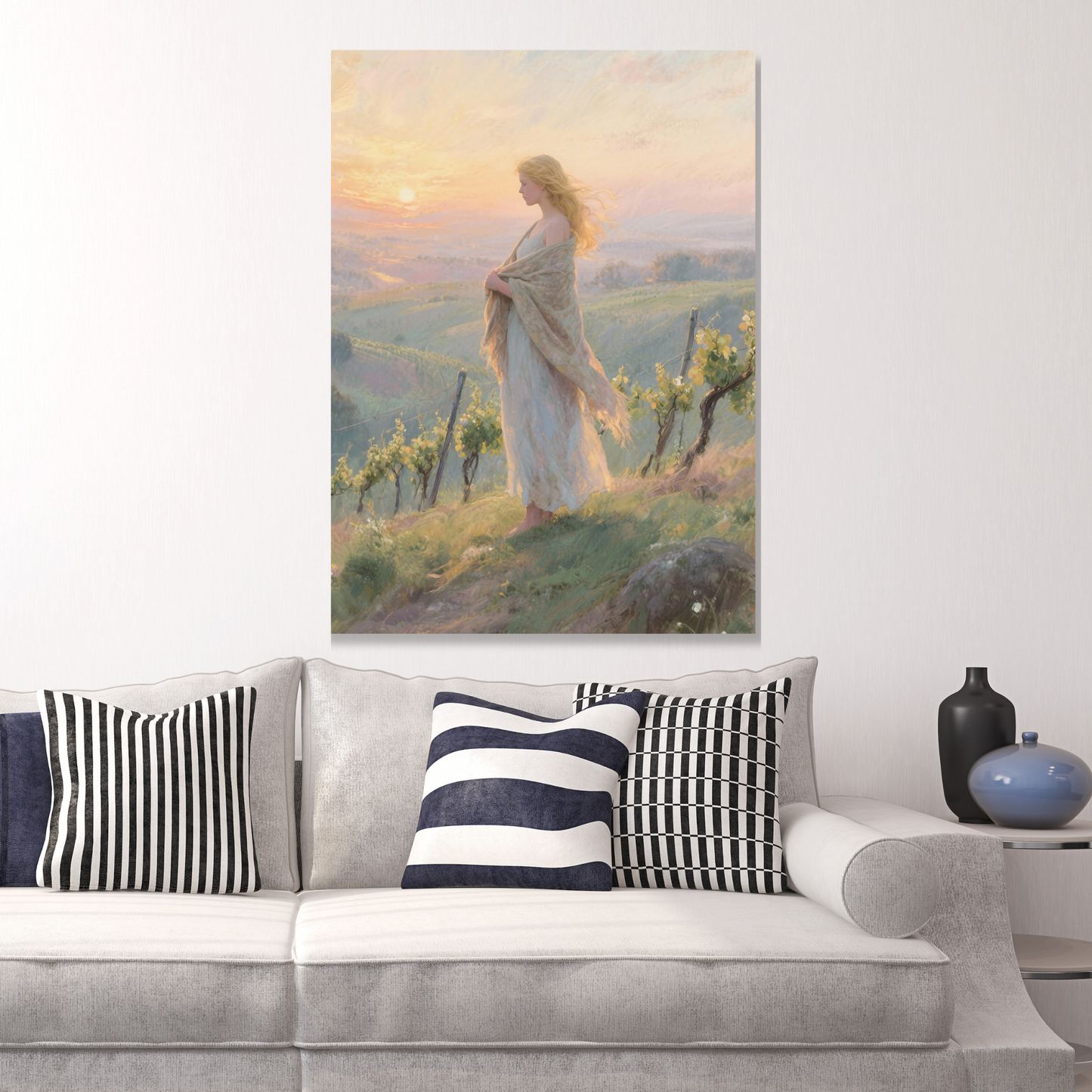 Woman Watching A Country Sunset Wall Art Canvas Print