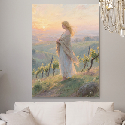 Woman Watching A Country Sunset Wall Art Canvas Print